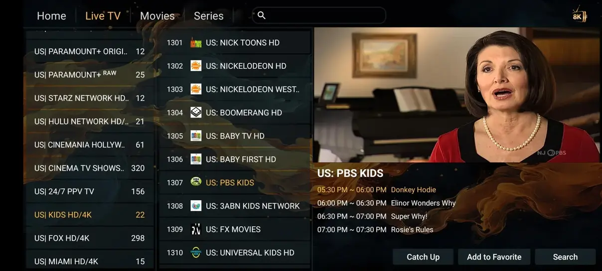 Nob IPTV sleek app interface showcasing live TV channels and EPG